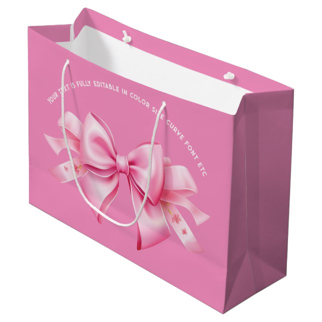 Bow on Trendy Barbiedoll Medium Pink  Large Gift Bag (Front Angled)