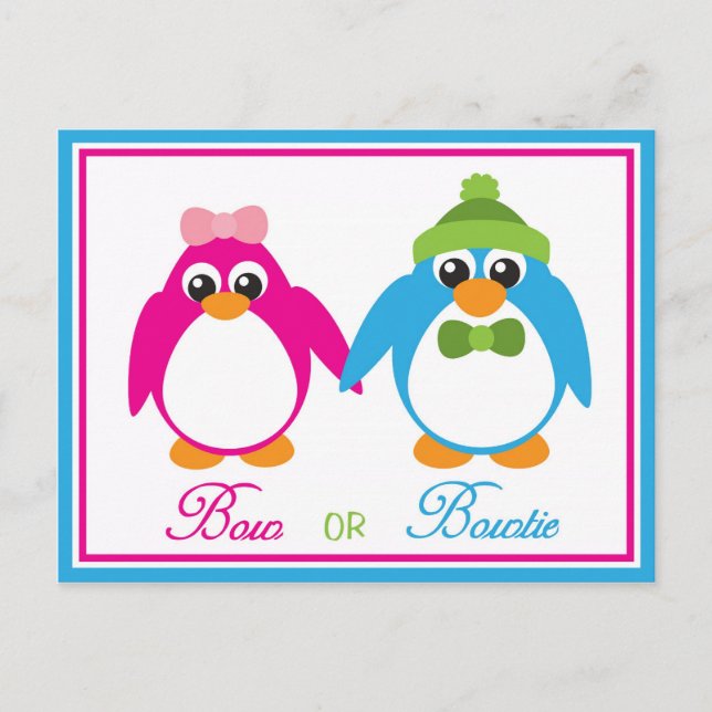 Bow or Bowtie Penguin Gender Reveal Invitations (Front)