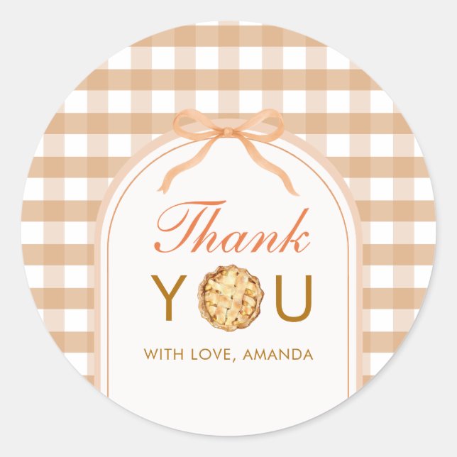 Bow Our Little Cutie Pie Thank You Gingham Fall Classic Round Sticker (Front)