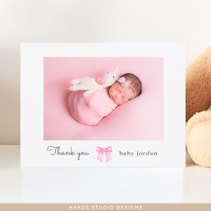 Bow Photo Script Girl Baby Shower Thank You Postcard