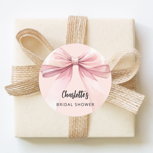 Bow pink Bridal Shower Classic Round Sticker (Creator Uploaded)