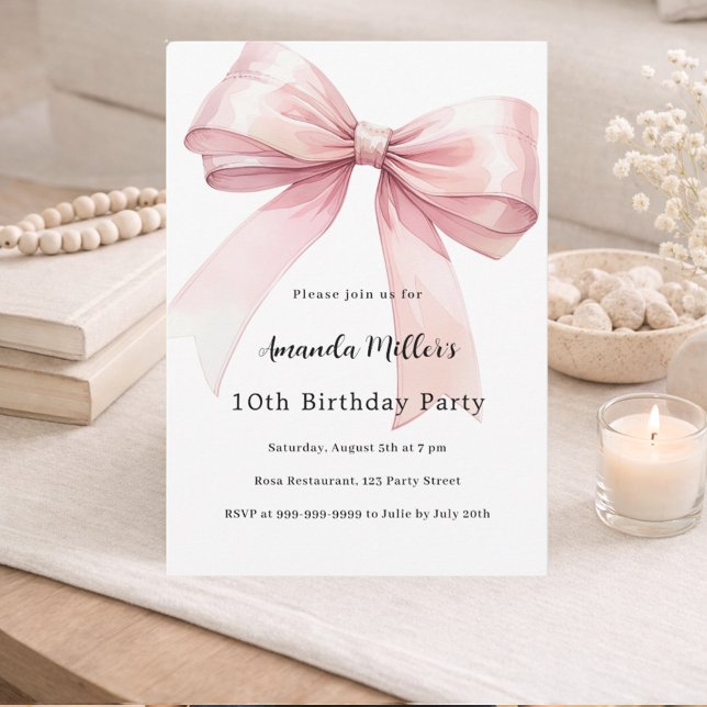Bow pink coquette girl birthday invitation (Creator Uploaded)