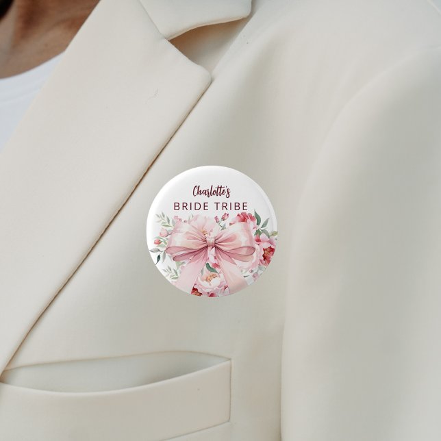 Bow pink florals bloom BriDE Tribe 1 Inch Round Button (Creator Uploaded)