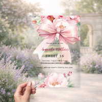 Bow pink florals clear Sweet 16