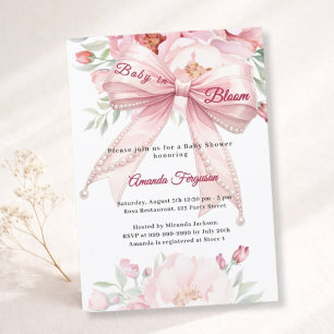 Bow pink flowers baby in bloom girl Baby Shower Invitation