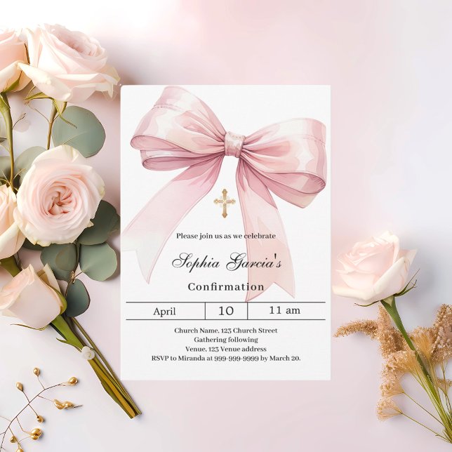 Bow pink girl Confirmation Invitation (Creator Uploaded)