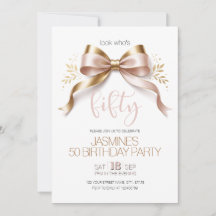 Bow Pink Gold Modern Elegant 50 Birthday