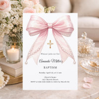 Bow Pink Pearls Girl Elegant Baptism