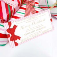 Bow Pink StripeMerry Christmas Gift Voucher Card