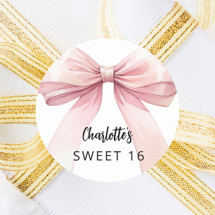 Bow pink Sweet 16 Classic Round Sticker