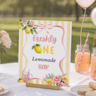 Bow Pink Yellow Lemon Freshly One First Birthday Poster