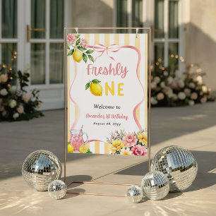 Bow Pink Yellow Lemon Freshly One First Birthday Poster
