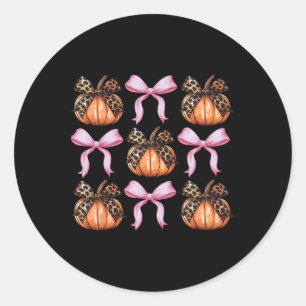 Bow Pumpkin Halloween Women Skeleton Spooky Season Classic Round Sticker