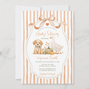 Bow Puppy Duck Pumpkin Farm Fall Baby Shower Invitation