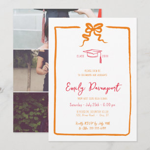 Bow quirky graduation 3 photos invitation