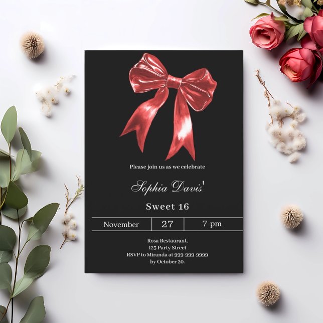 Bow red black Sweet 16 Invitation (Creator Uploaded)