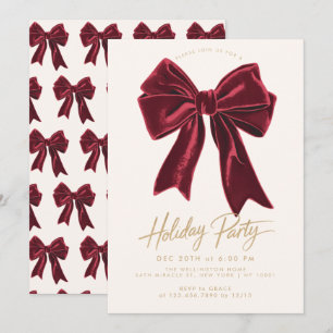 Bow Red Velvet Bow Elegant Holiday Christmas Party Invitation