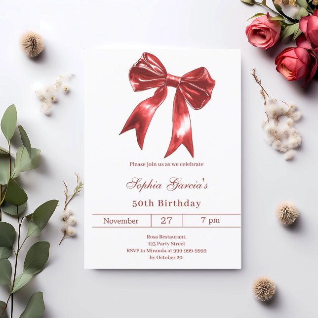 Bow red white birthday invitation (Creator Uploaded)