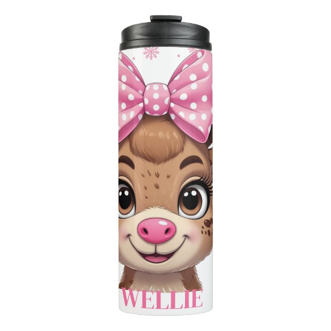 Bow Reindeer Christmas Girls Personalized Tumbler (Front)