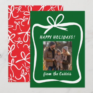 Bow Ribbon Frame Christmas CUSTOM PHOTO Holiday Card