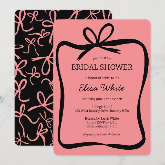 Bow Ribbon Frame Elegant Bridal Shower CUSTOM  Invitation (Front/Back)