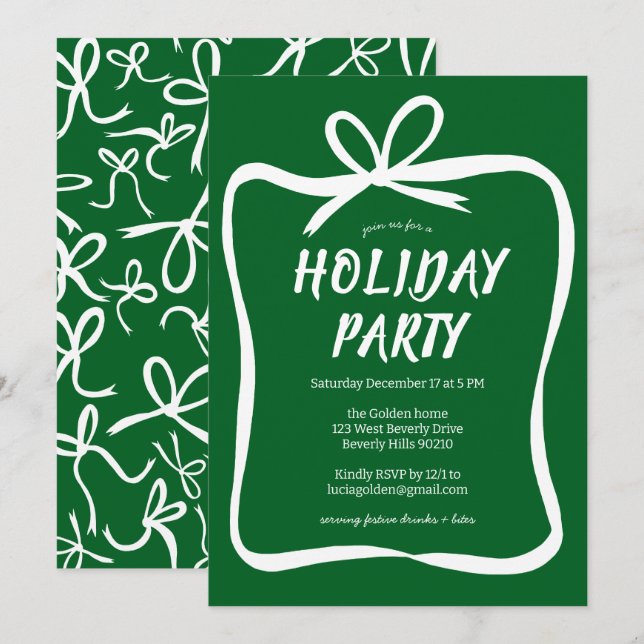 Bow Ribbon Frame Holiday Christmas Party CUSTOM  Invitation (Front/Back)