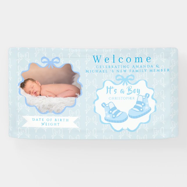 Bow Ribbon Its a Boy Welcome Banner (Horizontal)