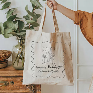 Bow Ribbon Modern Script Personalized Bridesmaid Tote Bag