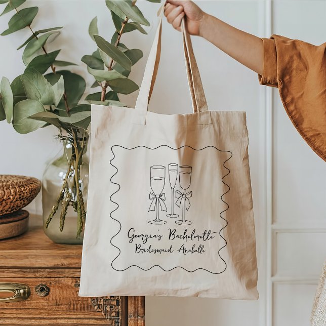 Bow Ribbon Modern Script Personalized Bridesmaid Tote Bag (Creator Uploaded)