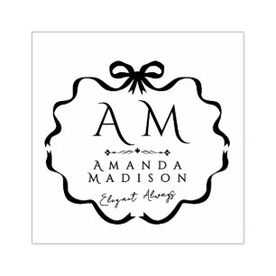 Bow Ribbon Monogram Rubber Stamp