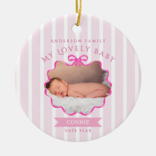 Bow Ribbon New Born Baby Girl Ceramic Ornament