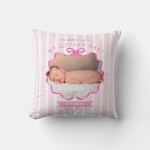 Bow Ribbon New Born Baby Girl Throw Pillow