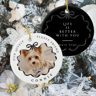 Bow Ribbon Pet Memory Photo Black Ceramic Ornament