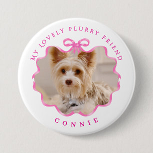Bow Ribbon Pet Photo Pink 3 Inch Round Button