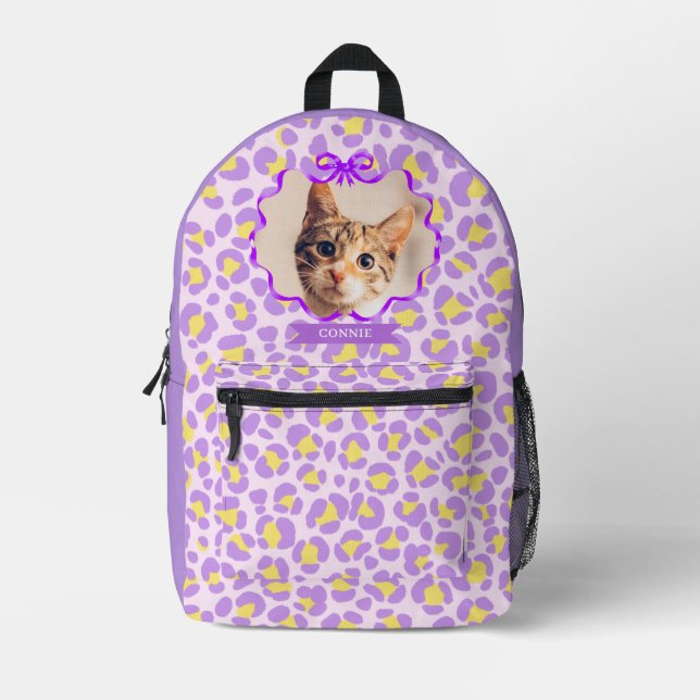 Bow Ribbon Pet Photo Purple Printed Backpack (Front)