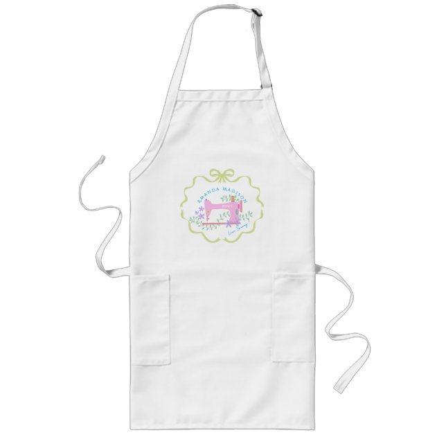 Bow Ribbon Sewing Green White Long Apron (Front)