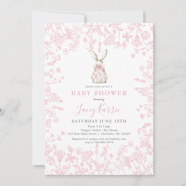 Bow rose Chinoiserie bunny baby shower Invitation (Devant)