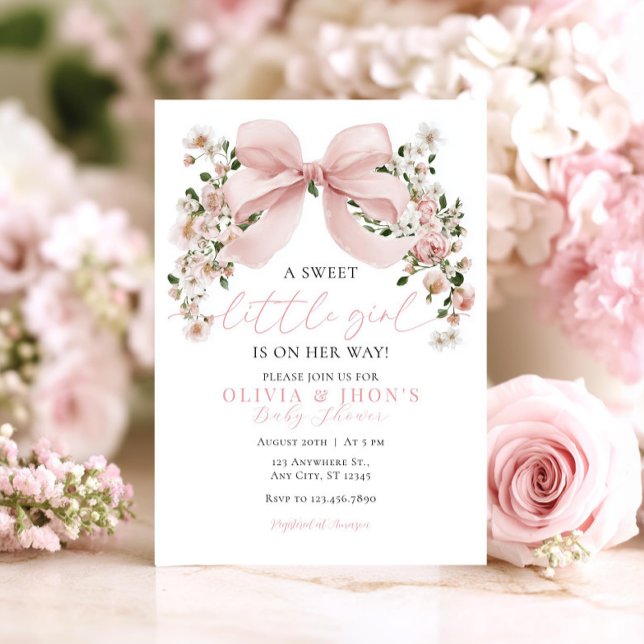 Bow rose Floral Baby shower Invitation Sweet Girl (Créateur téléchargé)
