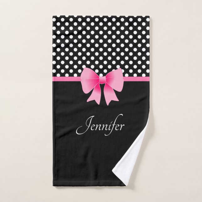 Bow Rose Noir Et Blanc Pois Nom (Serviette à main)