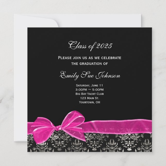 Bow rose sur Damask pour Graduation Invitation (Devant)