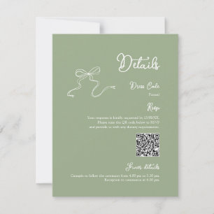 Bow Sage Green Details Qr code RSVP Card