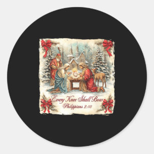 Bow Santa Christmas Nativity Scene Every Knee Shal Classic Round Sticker