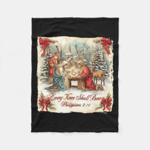 Bow Santa Christmas Nativity Scene Every Knee Shal Fleece Blanket