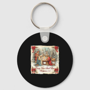 Bow Santa Christmas Nativity Scene Every Knee Shal Keychain