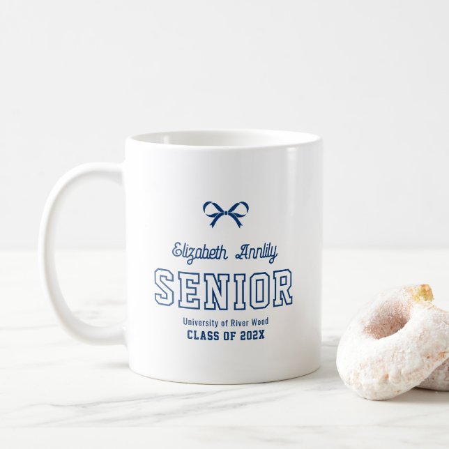 Bow Senior Custom Year Script Graduate College  Coffee Mug (With Donut)
