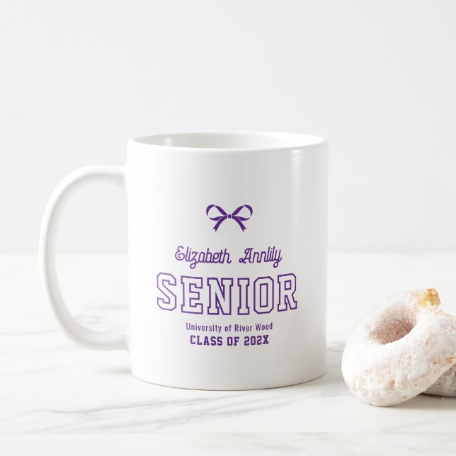 Bow Senior Custom Year Script Graduate College  Coffee Mug (With Donut)