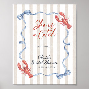 Bow She’s a Catch Lobster Bridal Shower Welcome Poster