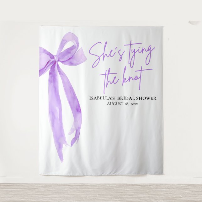 Bow She's Tying the Knot Bridal Shower Backdrops Tapestry (Front)