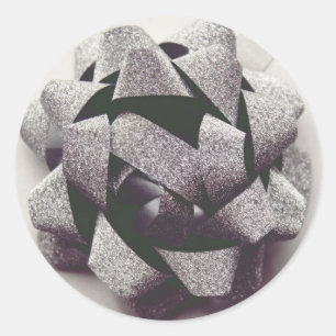 Bow silver present party bow classic round sticker