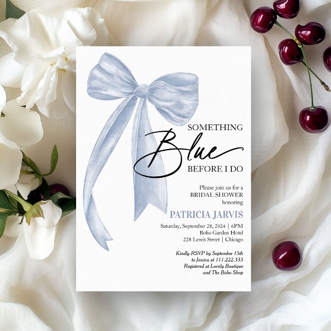 Bow Something Blue Before I Do Bow Bridal Shower Invitation (Creator Uploaded)